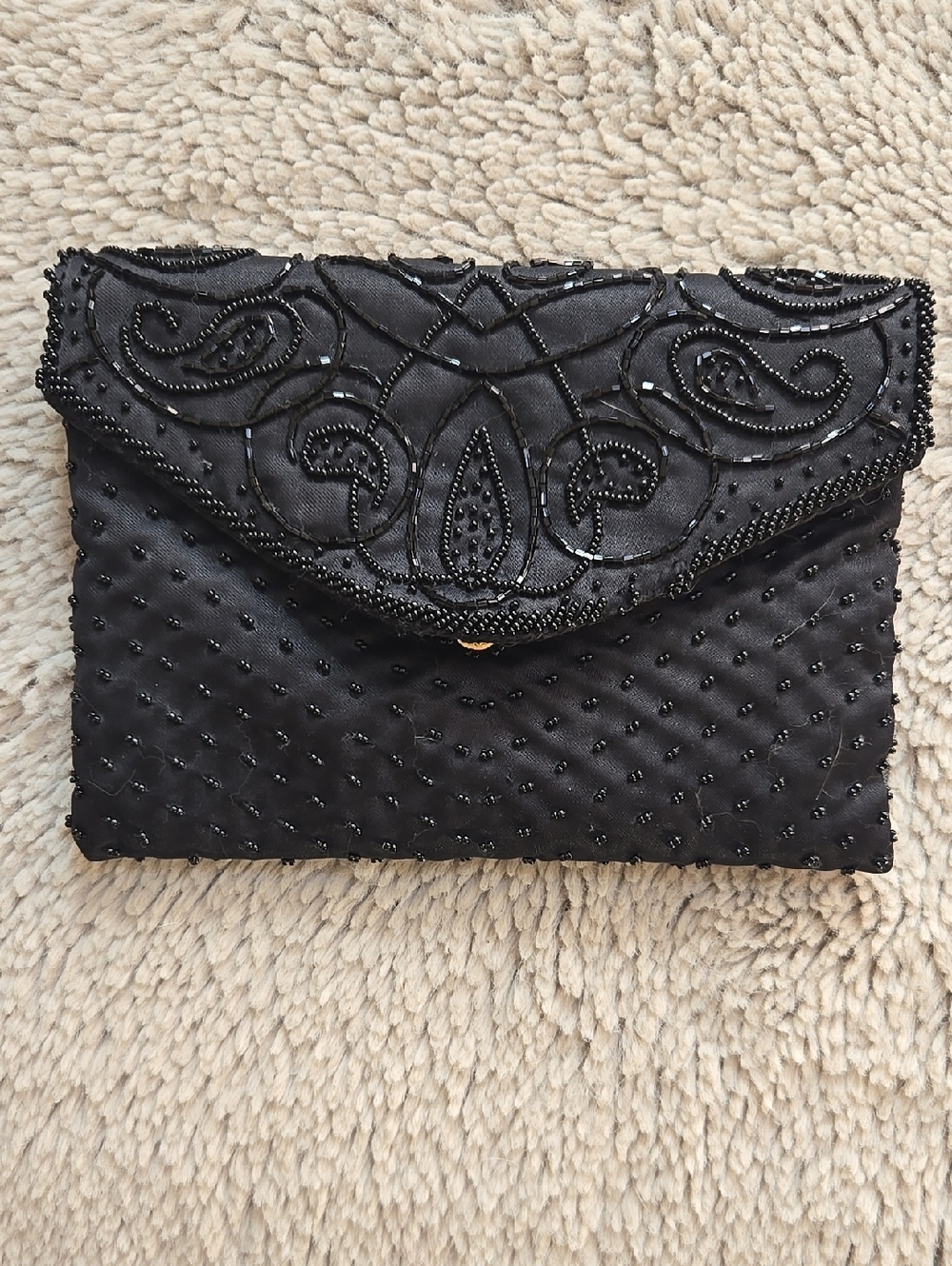 Beaded Black Envelope Clutch - Unbranded